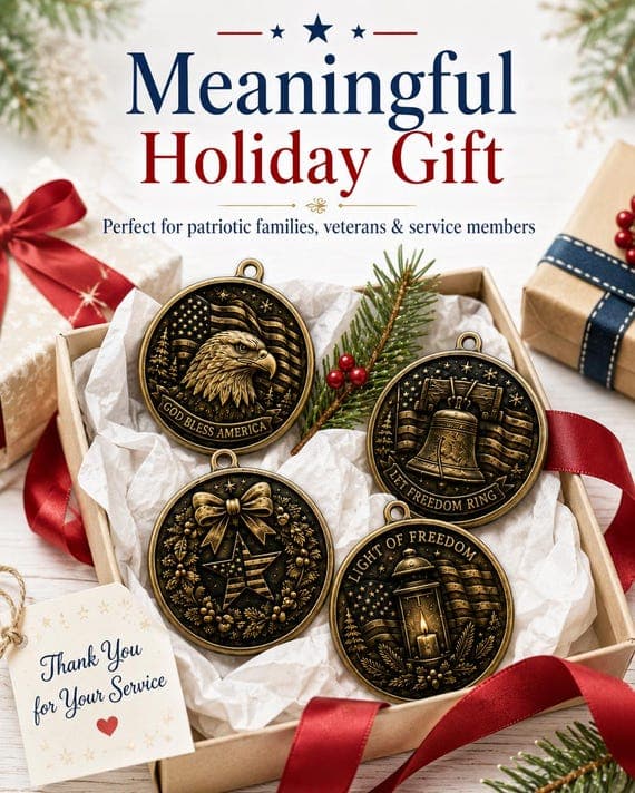 Personalized Brass Patriotic Christmas Ornament 4