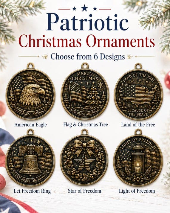 Personalized Brass Patriotic Christmas Ornament 3